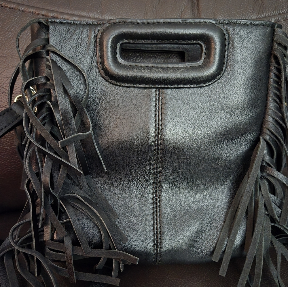 Maje Mini Black Fringe Leather Shoulder Bag - Picture 3 of 3